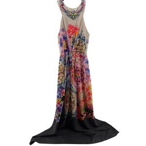 Ranna Gill Dress Womens 6 Floral Maxi Beaded Embellished Polka Dot Sleeveless